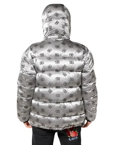 Pre-owned Dolce & Gabbana Silver Logo Full Zip Hooded Quilted Men's Jacket ()