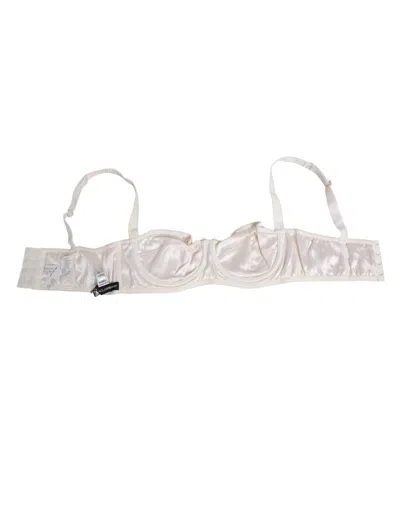 Dolce & Gabbana White Silk Satin Balconnet Lingerie Bra Underwear In Silver