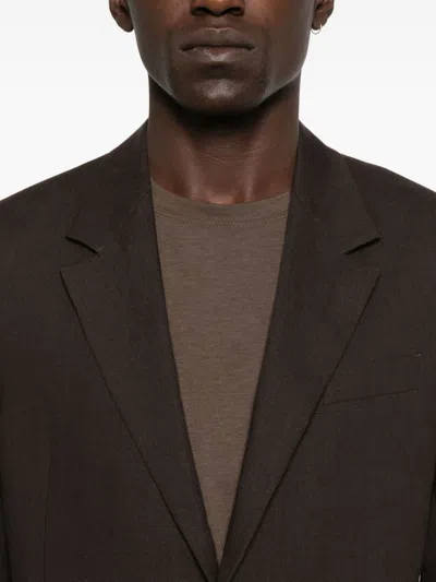 Emporio Armani Linen Single-breasted Jacket In Brown