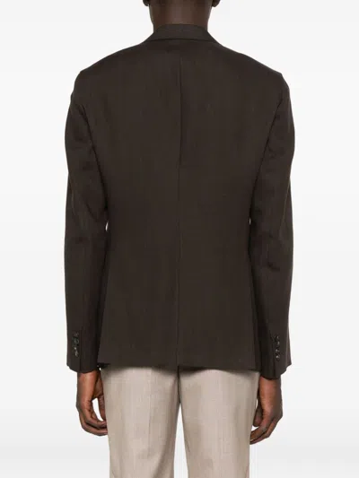 Emporio Armani Linen Single-breasted Jacket In Brown