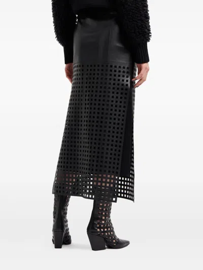 Emporio Armani Polygon Capsule Collection Midi Skirt In Vegetable-tanned Nappa Leather With Laser-cut Perforations In Black