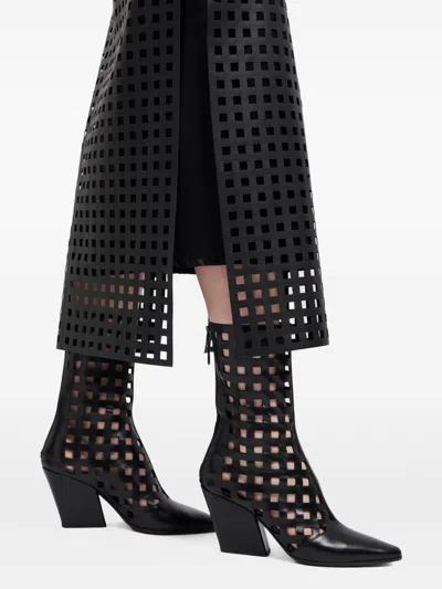 Emporio Armani Polygon Capsule Collection Midi Skirt In Vegetable-tanned Nappa Leather With Laser-cut Perforations In Black
