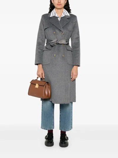 Sandro Double-faced Check Coat In Gray