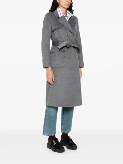 Sandro Double-faced Check Coat In Gray