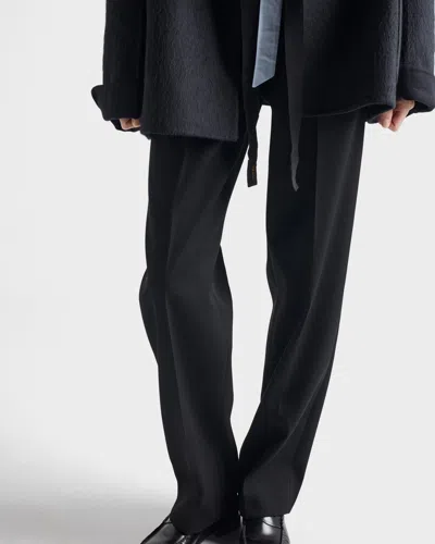 Prada Zipper-fly Wool Trousers In Black