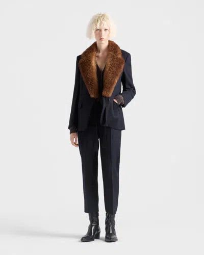 Prada Wool Rush Stitch Pants In Blue