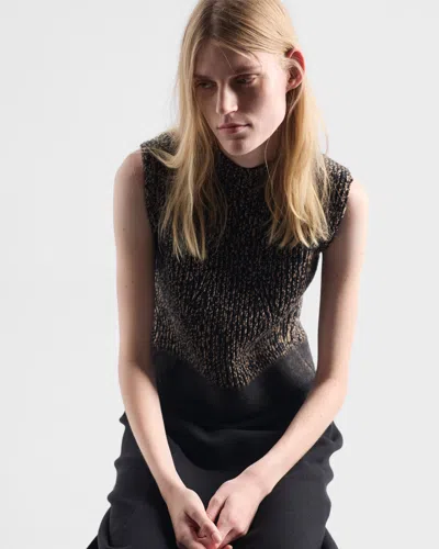 Prada A-line Sleeveless Wool Blend Dress In Brown