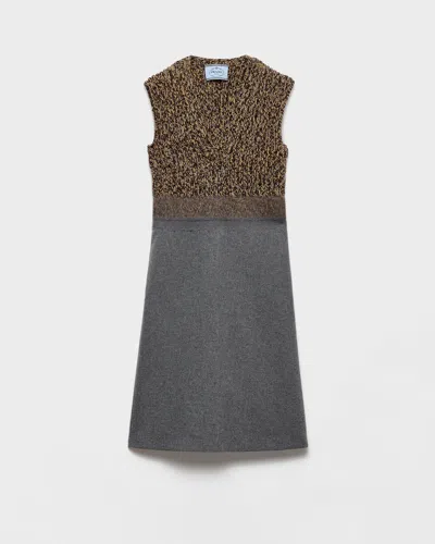 Prada Shetland Mouline Cashmere V-neck Dress In Gray