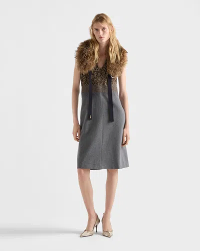Prada Shetland Mouline Cashmere V-neck Dress In Gray