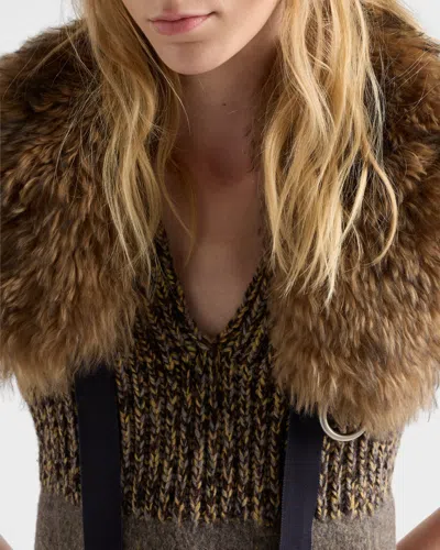 Prada Shetland Mouline Cashmere V-neck Dress In Gray