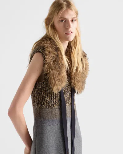 Prada Shetland Mouline Cashmere V-neck Dress In Gray