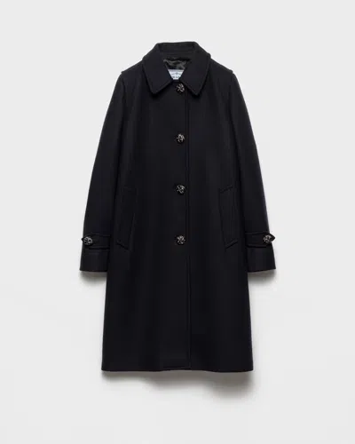 Prada Loden Leather-button Single-breasted Wool Coat In Blue