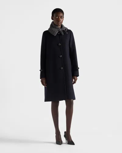 Prada Loden Leather-button Single-breasted Wool Coat In Blue