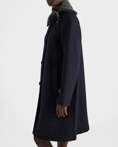 Prada Loden Leather-button Single-breasted Wool Coat In Blue