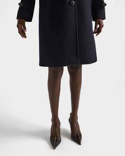 Prada Loden Leather-button Single-breasted Wool Coat In Blue