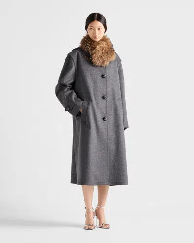 Prada Single-breasted Loden Wool Coat Clothing In Gray