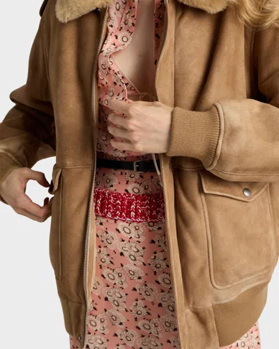 Prada Leather Jacket With Fur Collar And Epaulettes In Neutral