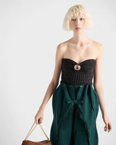 Prada Wool And Cashmere Bandeau Top With Brooch In Black