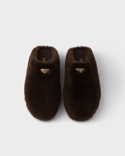 Prada Shearling Mules In Multi
