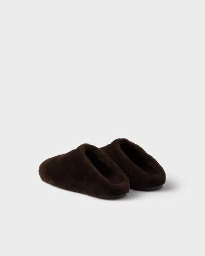 Prada Shearling Mules In Multi
