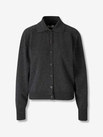 Peserico Speckled-pattern Collared Cardigan In Black