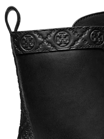 Tory Burch Monogram Leather Ankle Boots In Black