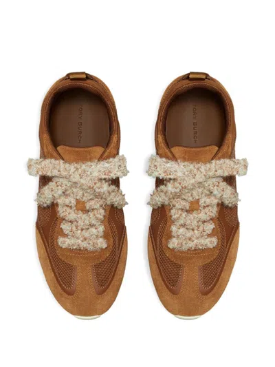 Tory Burch Travel Sneakers With Mesh And Suede Accents In Brown