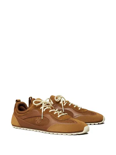 Tory Burch Travel Sneakers With Mesh And Suede Accents In Brown