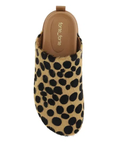 Forte Forte Animal Print Backless Pony Hair Slippers In Brown