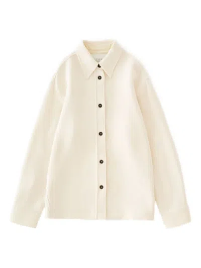 Studio Nicholson Long Sleeve Wool Shirt With Button Cuffs In Neutral