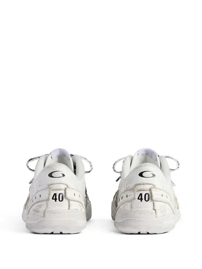 Balenciaga Hamptons Worn-out Leather Low-top Sneakers In White