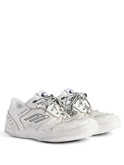 Balenciaga Hamptons Worn-out Leather Low-top Sneakers In White