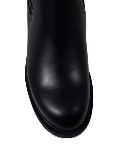 Fendi Filo Leather And Ff Fabric Biker Boots Shoes In Black