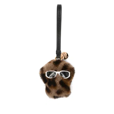 Versace Leopard-print Textured Keyring In Brown