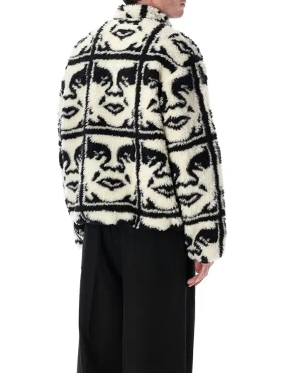 Obey Repeated Icon Sherpa Jacket In Black