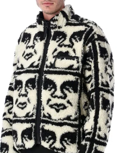 Obey Repeated Icon Sherpa Jacket In Black