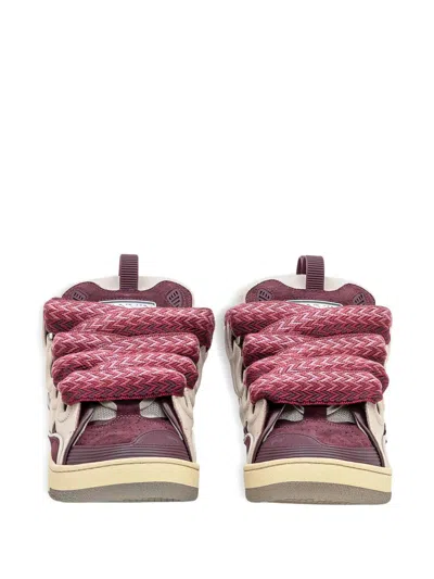 Lanvin Curb Leather And Fabric Sneakers In Beige And Burgundy In Animal Print