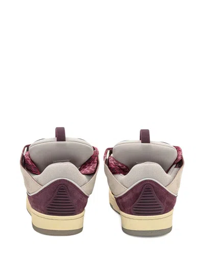Lanvin Curb Leather And Fabric Sneakers In Beige And Burgundy In Animal Print