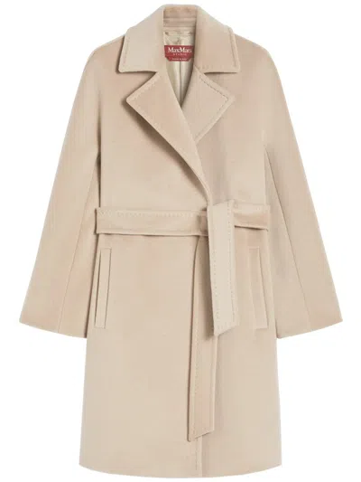 Max Mara Studio Long-sleeved Belted Coat In Neutral