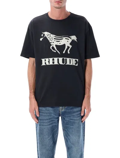 Rhude Crew Neck Short Sleeve Graphic Print T-shirt In Black