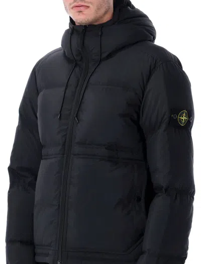 Stone Island Black Down Parka With Hood In Black