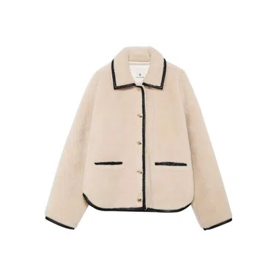 Anine Bing Piped Camden Teddy Jacket In Neutral
