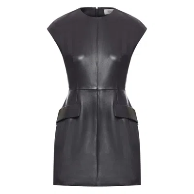Sportmax Short Lambskin Leather Dress With Zip Closure And Front Pockets In Black
