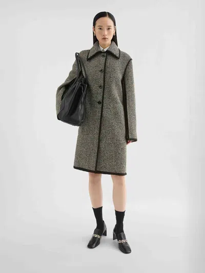 Jil Sander Herringbone Pattern Mid-length Coat In Gray