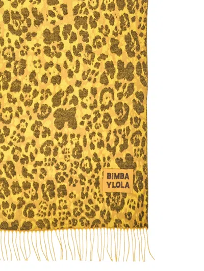 Bimba Y Lola Leopard-print Fringe Scarf In Yellow