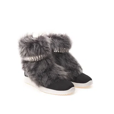 Giuseppe Zanotti Black Sneaker With Fur And Crystals  In Animal Print