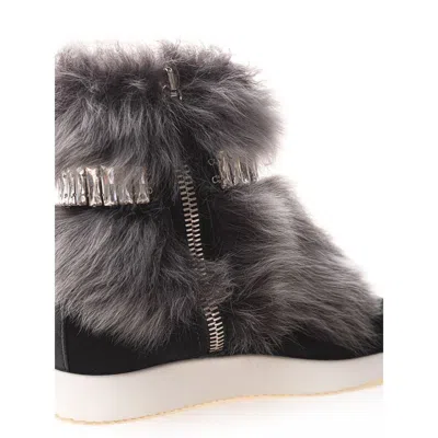 Giuseppe Zanotti Black Sneaker With Fur And Crystals  In Animal Print