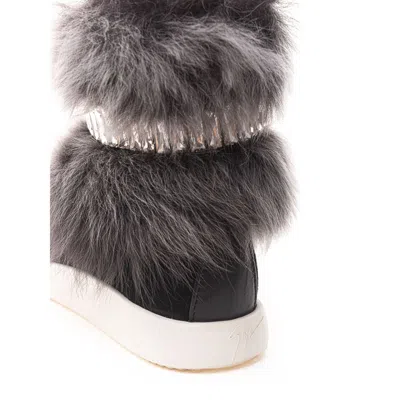 Giuseppe Zanotti Black Sneaker With Fur And Crystals  In Animal Print