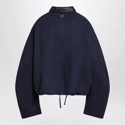 Acne Studios Twill Jacket With Leather Collar And Drawstring In Blue