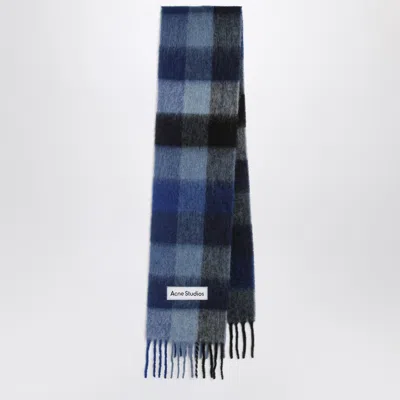 Acne Studios Dark Navy/black/blue Mohair Checked Scarf In Blue